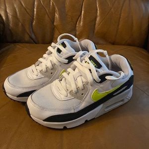 Nike Air Max little boy size 2, white w/black & neon yellow, like new